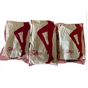 NWT Silkies Control Top Pantyhose 3 Pack Queen Beige Black Navy Blue Nude